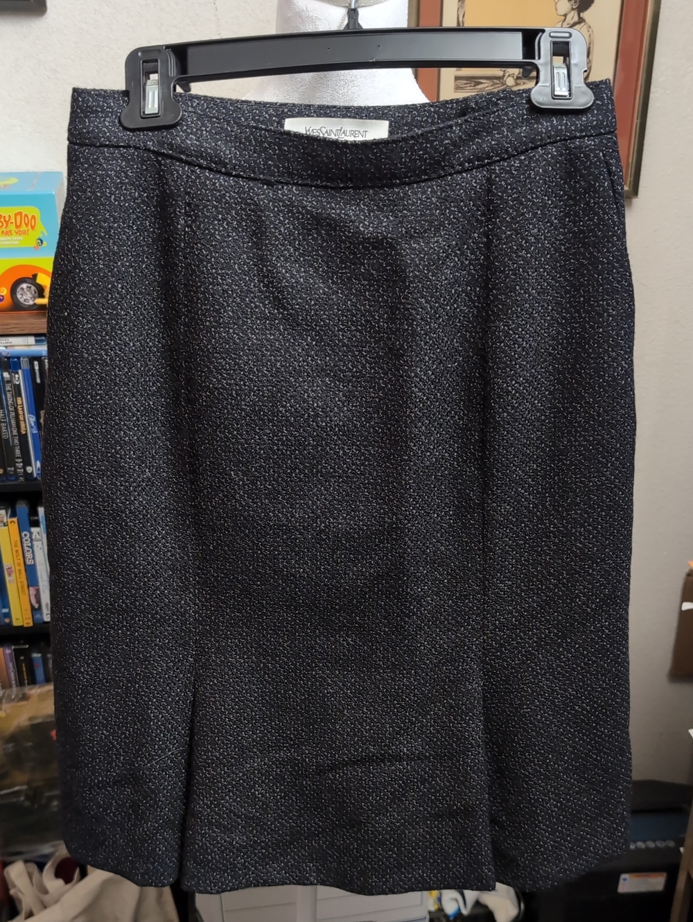 Yves Saint Laurent Black Tweed A-Line Skirt with Subtle Sheen